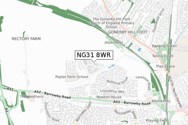 NG31 8WR map - small scale - OS Open Zoomstack (Ordnance Survey)