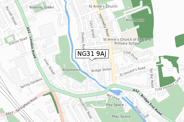 NG31 9AJ map - large scale - OS Open Zoomstack (Ordnance Survey)