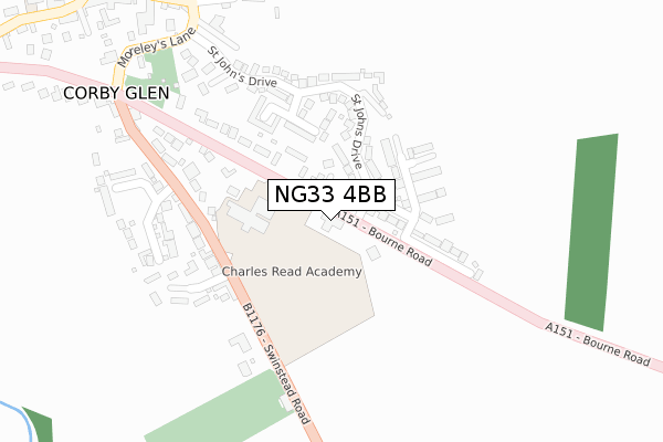 NG33 4BB map - large scale - OS Open Zoomstack (Ordnance Survey)