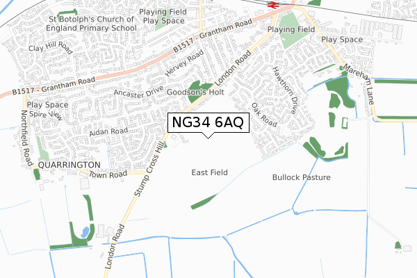 NG34 6AQ map - small scale - OS Open Zoomstack (Ordnance Survey)