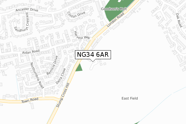 NG34 6AR map - large scale - OS Open Zoomstack (Ordnance Survey)