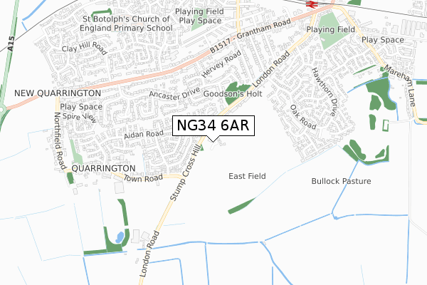 NG34 6AR map - small scale - OS Open Zoomstack (Ordnance Survey)