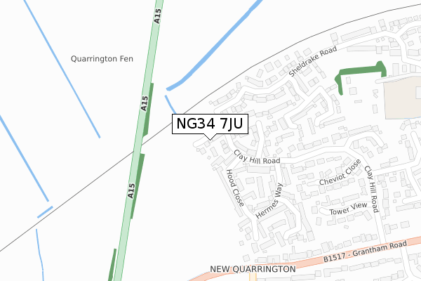 NG34 7JU map - large scale - OS Open Zoomstack (Ordnance Survey)