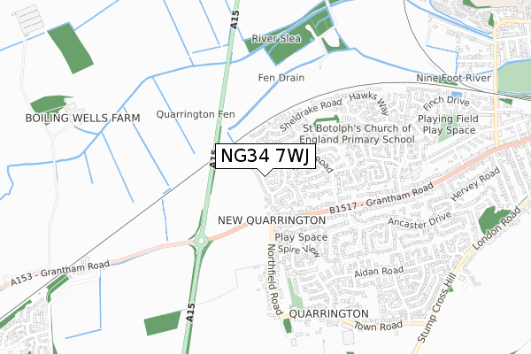 NG34 7WJ map - small scale - OS Open Zoomstack (Ordnance Survey)