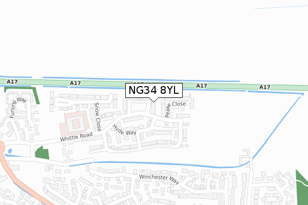 NG34 8YL map - large scale - OS Open Zoomstack (Ordnance Survey)