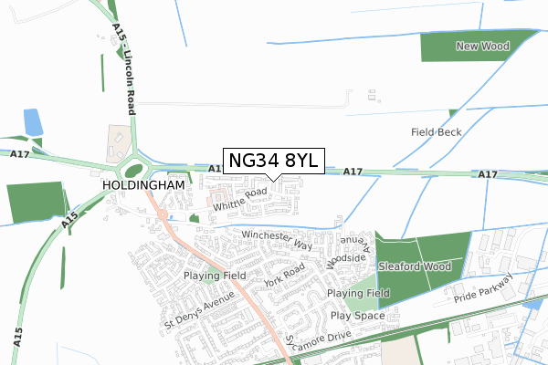 NG34 8YL map - small scale - OS Open Zoomstack (Ordnance Survey)