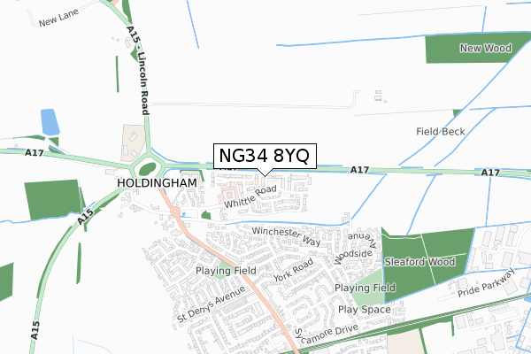 NG34 8YQ map - small scale - OS Open Zoomstack (Ordnance Survey) NG34 8YQ map - small scale - OS Open Zoomstack (Ordnance Survey)