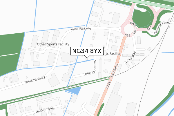 NG34 8YX map - large scale - OS Open Zoomstack (Ordnance Survey) NG34 8YX map - large scale - OS Open Zoomstack (Ordnance Survey)