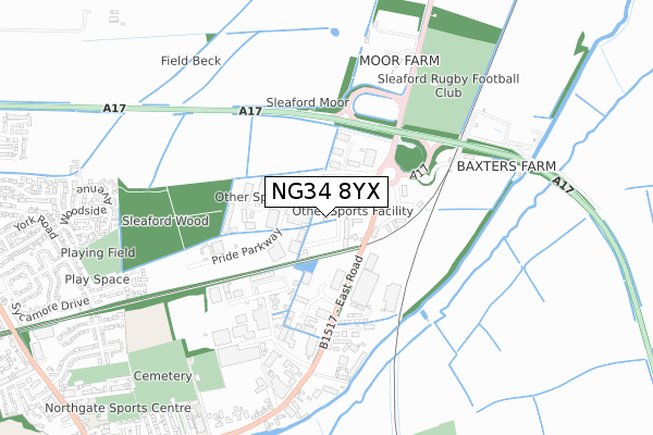 NG34 8YX map - small scale - OS Open Zoomstack (Ordnance Survey) NG34 8YX map - small scale - OS Open Zoomstack (Ordnance Survey)