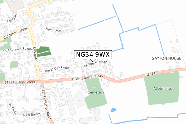 NG34 9WX map - large scale - OS Open Zoomstack (Ordnance Survey) NG34 9WX map - large scale - OS Open Zoomstack (Ordnance Survey)