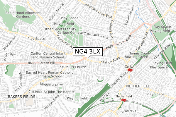 NG4 3LX map - small scale - OS Open Zoomstack (Ordnance Survey)