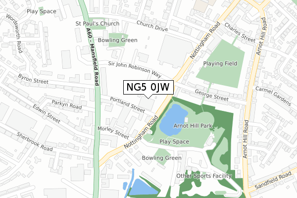 NG5 0JW map - large scale - OS Open Zoomstack (Ordnance Survey)