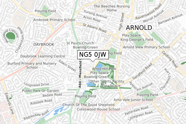 NG5 0JW map - small scale - OS Open Zoomstack (Ordnance Survey)