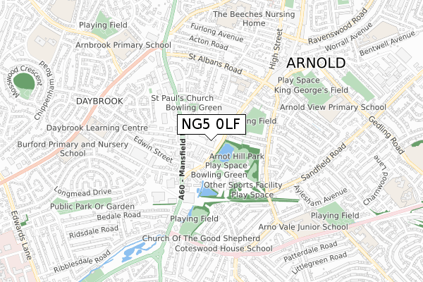 NG5 0LF map - small scale - OS Open Zoomstack (Ordnance Survey)