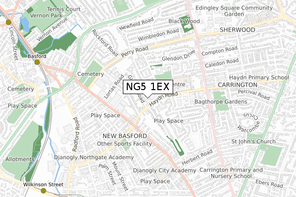 NG5 1EX map - small scale - OS Open Zoomstack (Ordnance Survey)