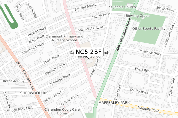 NG5 2BF map - large scale - OS Open Zoomstack (Ordnance Survey)