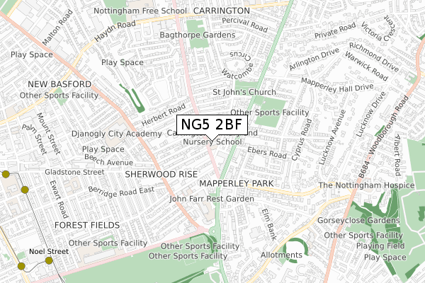 NG5 2BF map - small scale - OS Open Zoomstack (Ordnance Survey)