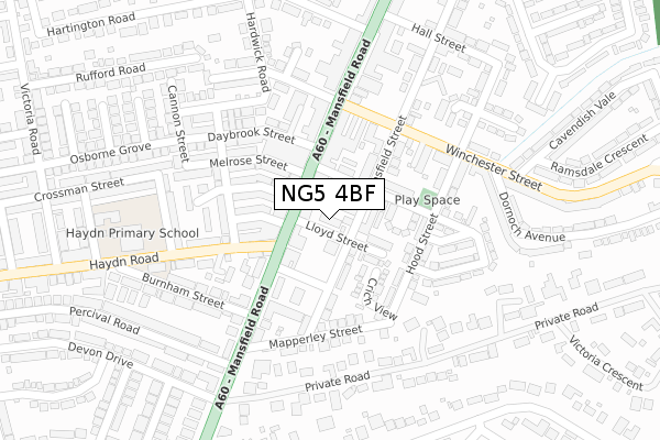 NG5 4BF map - large scale - OS Open Zoomstack (Ordnance Survey)