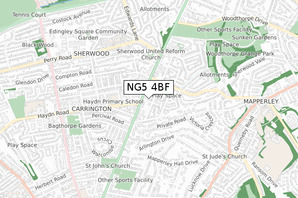 NG5 4BF map - small scale - OS Open Zoomstack (Ordnance Survey)