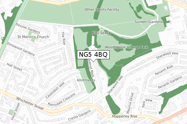 NG5 4BQ map - large scale - OS Open Zoomstack (Ordnance Survey) NG5 4BQ map - large scale - OS Open Zoomstack (Ordnance Survey)