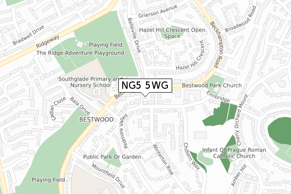 NG5 5WG map - large scale - OS Open Zoomstack (Ordnance Survey)