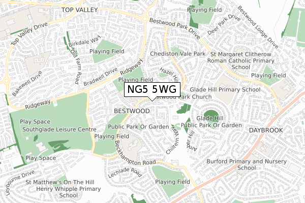 NG5 5WG map - small scale - OS Open Zoomstack (Ordnance Survey)