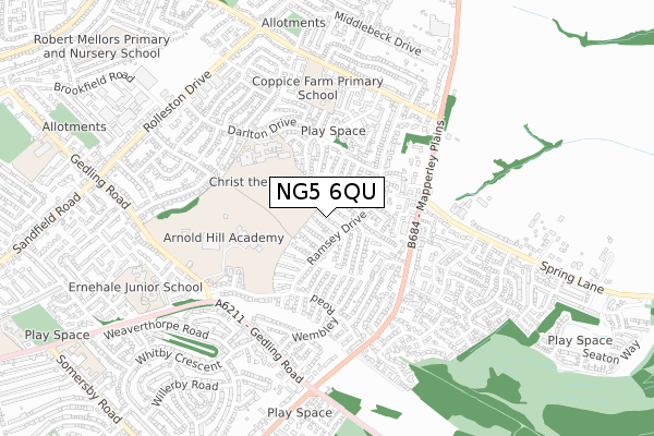 NG5 6QU map - small scale - OS Open Zoomstack (Ordnance Survey)