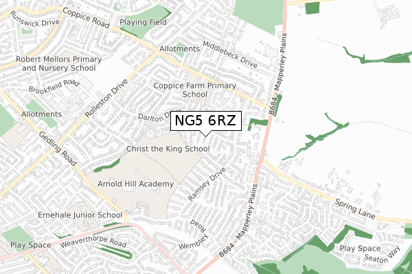 NG5 6RZ map - small scale - OS Open Zoomstack (Ordnance Survey)
