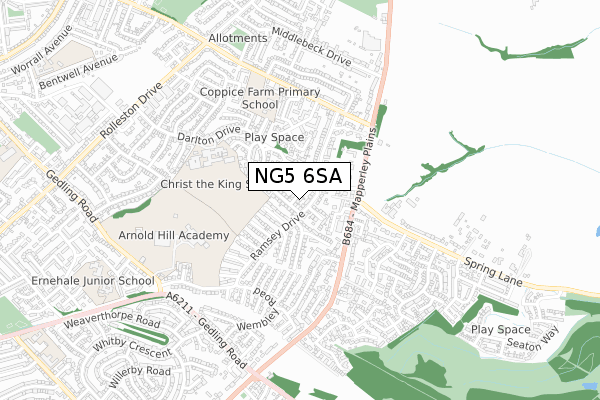 NG5 6SA map - small scale - OS Open Zoomstack (Ordnance Survey) NG5 6SA map - small scale - OS Open Zoomstack (Ordnance Survey)