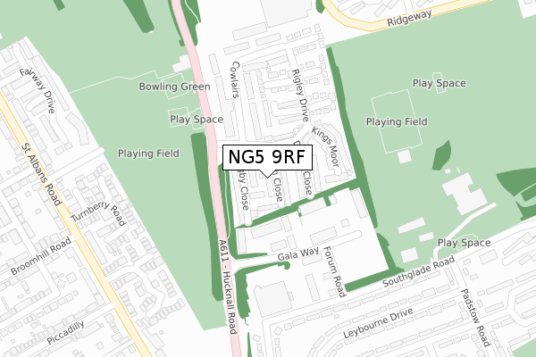 NG5 9RF map - large scale - OS Open Zoomstack (Ordnance Survey)