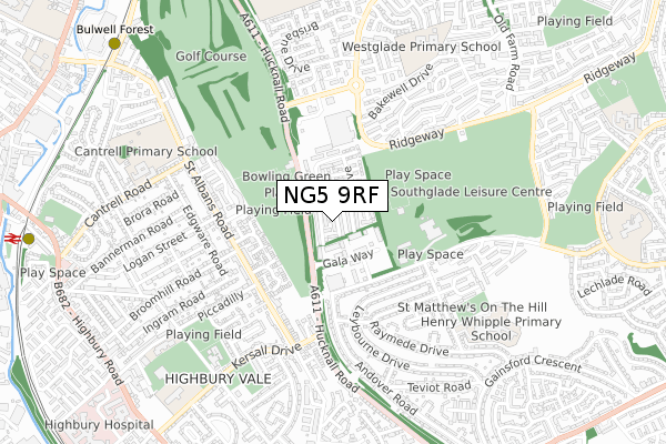 NG5 9RF map - small scale - OS Open Zoomstack (Ordnance Survey)