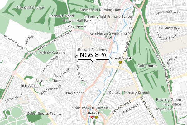 NG6 8PA map - small scale - OS Open Zoomstack (Ordnance Survey)