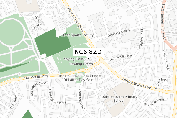 NG6 8ZD map - large scale - OS Open Zoomstack (Ordnance Survey)