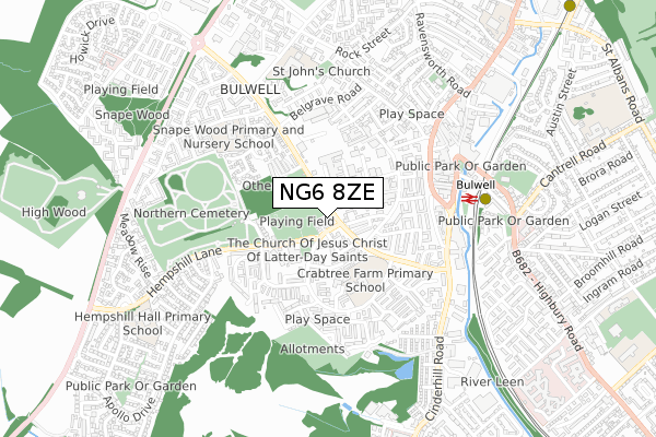 NG6 8ZE map - small scale - OS Open Zoomstack (Ordnance Survey)