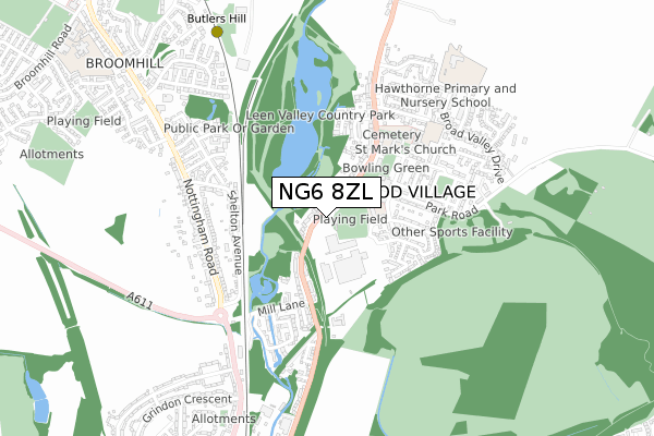 NG6 8ZL map - small scale - OS Open Zoomstack (Ordnance Survey)