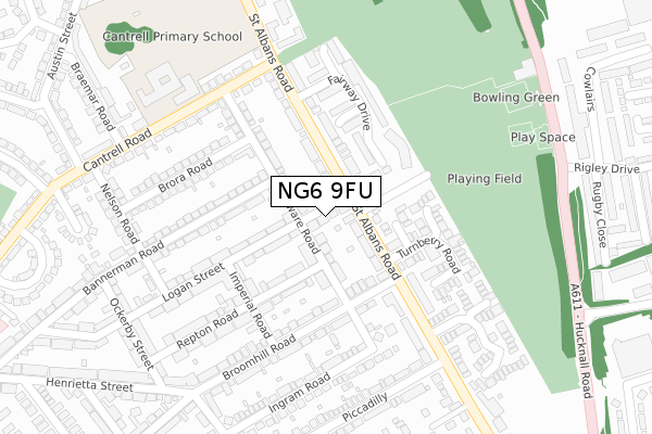 NG6 9FU map - large scale - OS Open Zoomstack (Ordnance Survey)