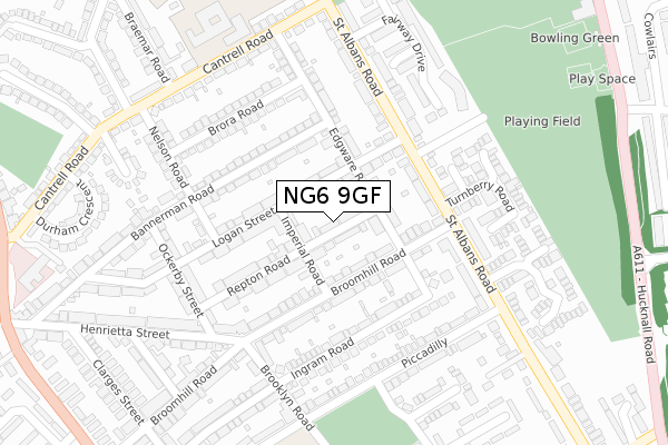 NG6 9GF map - large scale - OS Open Zoomstack (Ordnance Survey)