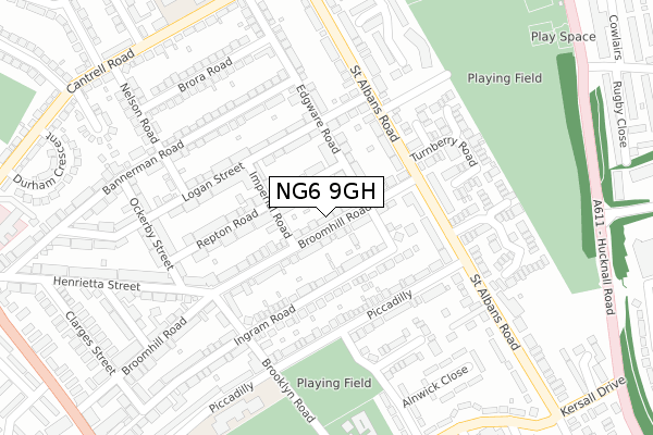 NG6 9GH map - large scale - OS Open Zoomstack (Ordnance Survey)