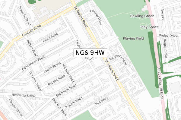 NG6 9HW map - large scale - OS Open Zoomstack (Ordnance Survey)