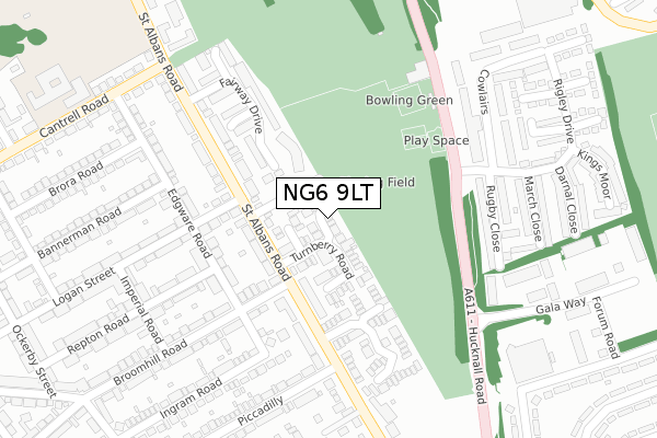 NG6 9LT map - large scale - OS Open Zoomstack (Ordnance Survey)
