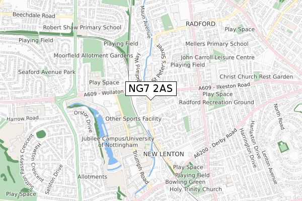 NG7 2AS map - small scale - OS Open Zoomstack (Ordnance Survey)