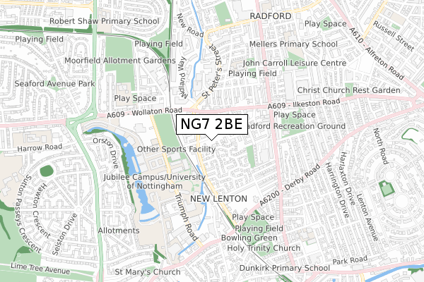 NG7 2BE map - small scale - OS Open Zoomstack (Ordnance Survey)