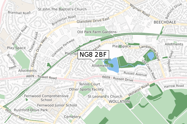 NG8 2BF map - small scale - OS Open Zoomstack (Ordnance Survey)