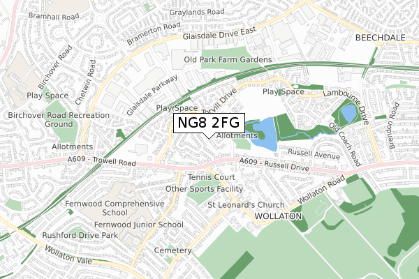 NG8 2FG map - small scale - OS Open Zoomstack (Ordnance Survey)