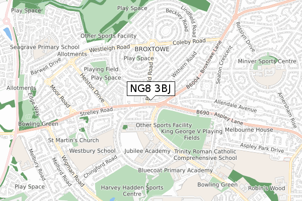NG8 3BJ map - small scale - OS Open Zoomstack (Ordnance Survey)