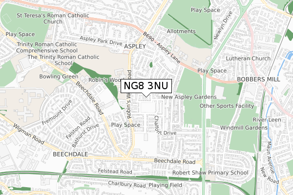 NG8 3NU map - small scale - OS Open Zoomstack (Ordnance Survey)