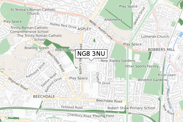 NG8 3NU map - small scale - OS Open Zoomstack (Ordnance Survey) NG8 3NU map - small scale - OS Open Zoomstack (Ordnance Survey)