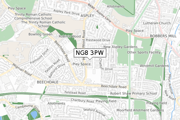 NG8 3PW map - small scale - OS Open Zoomstack (Ordnance Survey)
