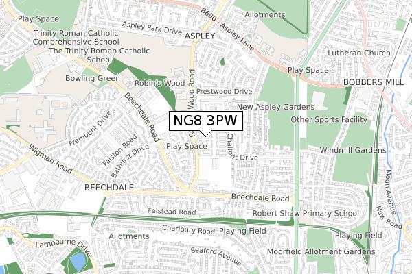 NG8 3PW map - small scale - OS Open Zoomstack (Ordnance Survey) NG8 3PW map - small scale - OS Open Zoomstack (Ordnance Survey)