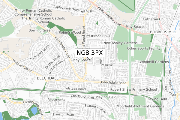 NG8 3PX map - small scale - OS Open Zoomstack (Ordnance Survey) NG8 3PX map - small scale - OS Open Zoomstack (Ordnance Survey)